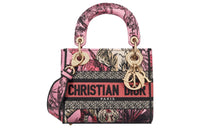 DIOR Lady D-Lite Embroidery Daisie Crossbody One Shoulder Handbag Mini Women's Pink/Multicolor