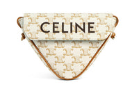 CELINE Triomphe Calfskin With Leather And Canvas Triangle Bag, Shoulder Bag, Crossbody Bag Women's White