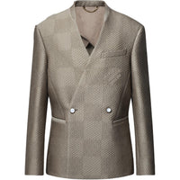 LOUIS VUITTON Damier Wool-Silk Jacquard Double-Breasted Jacket