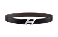 HERMES Tricolor Patchwork Silver Smooth Buckle Double-Sided Leather Leather Belts Men's Black Width 32MM