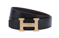 HERMES Classic Logo Fashion Versatile Smooth Buckle Belt Men's Black Width: 3.2cm