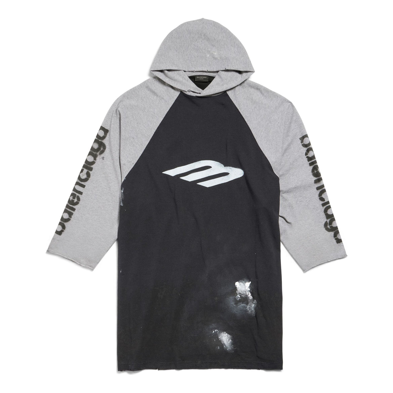 Balenciaga 3B Stencil Hooded Raglan T-Shirt Oversized 'Black' 790403TQVT51083