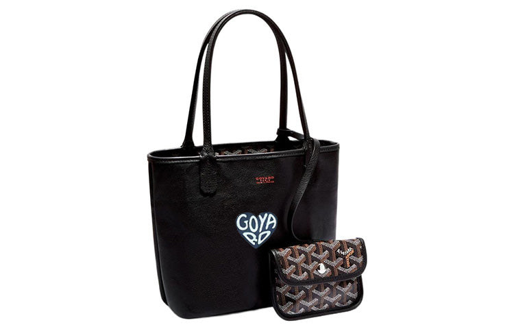 GOYARD Anjou Canvas With Calfskin Combo Bag Tote Shopping Bag One Shoulder Handbag Mini Women's Black/Gray Small Heart