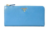 PRADA Leather Wallet Large Size Women's Lake Blue