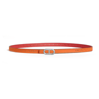 HERMES Calfskin Palladium-Plated Metal Leather Belts Women's Orange/Red Width 1.3CM