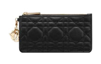 DIOR Lady Dior Lambskin Wallets Card Holders Women's Black