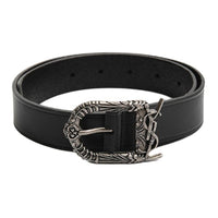 SAINT LAURENT Badge Logo Pin Buckle Leather Belts Women's Black Width: 3CM
