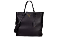 PRADA Leather Shopping Bag, Shoulder Bag, Crossbody Bag, Handbag Regular Women's Black