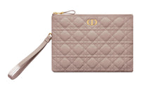 DIOR Caro Calfskin Clutch Medium Size Women's Taupe