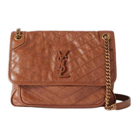 SAINT LAURENT Niki Leather Shoulder Bag Medium Size Women's Brown