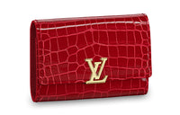 LOUIS VUITTON Capucines Shiny Alligator Leather Wallet Women's Gemstone Red
