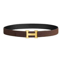 HERMES Metal Calfskin Gold-Plated Leather Belts Unisex Brown/Black Width: 3.2CM