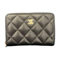 CHANEL Litchi Grain Cow Leather Card Holder Large Size Women's Black