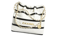 CHANEL Bright Calfskin One Shoulder Handbag Small Size Women's White & Black