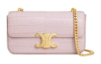 CELINE Crocodile Leather Shoulder Bag Women's Light Pink