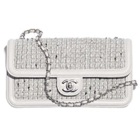 CHANEL Twill Velvet Shoulder Bag Crossbody Bag Women's White