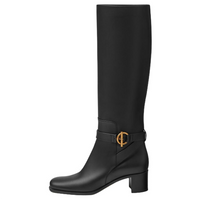 HERMES Justine Knee-high Boots 5cm Women's Black