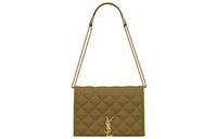 SAINT LAURENT BECKY Diamond Pattern Lambskin Shoulder Bag Crossbody Bag Women's Olive Green