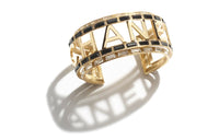CHANEL Metal Rhinestone Crystal Bangles Women's Gold/Black