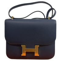 HERMES Constance Epsom Leather Shoulder Bag Crossbody Bag Mini Women's 7P Bleu De Prusse Prussian Blue