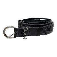 SAINT LAURENT Alloy Leather Belts Unisex Black Width: 2CM
