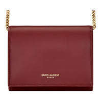 SAINT LAURENT Cow Leather Card Wallet Shoulder Bag Women's Splendid Red