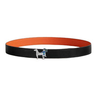 HERMES Calfskin Leather Belts Men's Black/Orange Width 3.2CM