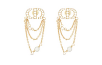 DIOR Metal Resin Pearl Crystal Earrings Women's Gold