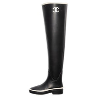 CHANEL Thigh High Rubber Rain Boots Black Women's