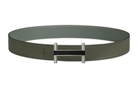 HERMES Double-Sided Comfortable Silver Buckle Epsom Calfskin Double-Sided Leather Belt Men's Green Width: 3.8cm