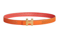 HERMES Cut-Out Letter Light Gold Buckle Epsom Calfskin Double-Sided Leather Belt Women's Orange Width: 2.4cm