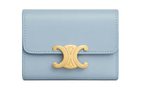 CELINE Triomphe Shiny Cow Leather Coin Purses Wallets Women's Light Blue