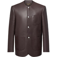 LOUIS VUITTON Chic Collarless Leather Blazer