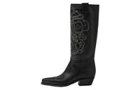 HERMES Folk 35 Knee-high Boots Women's Black
