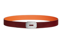 HERMES Buckled Slanted Design Smooth Buckle Leather Belts Men's Red/Orange Width: 3.2cm