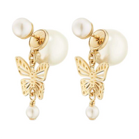 DIOR Resin Pearls Stud Earrings Women's Gold