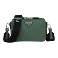 PRADA Brique Leather Shoulder Bag Crossbody Bag Men's Emerald Green