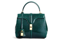 CELINE 16 Lizard Skin Handbag Small Size Women's Dark Green