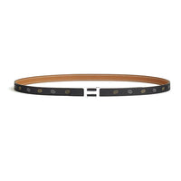 HERMES Calfskin Metal Palladium-Plated Leather Belts Women's Brown/Black Width 1.3CM