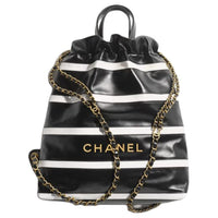 CHANEL 22Bag Cow Leather Shoulder Bag Women's Black White Stripes