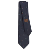HERMES Mulberry Silk Ties Men's Marine Blue