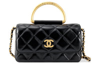 CHANEL Shiny Lambskin Crossbody One Shoulder Handbags Women's Black