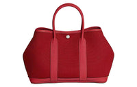 HERMES Garden Canvas With Leather Garden Bag Handbag Unisex Rouge Red/Red
