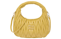 MIU MIU Soft Sheep Leather Hobo Shoulder Bag Handbag Women's Pineapple Yellow