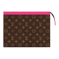 LOUIS VUITTON Pochette Voyage Coated Canvas Cow Leather Patchwork Clutch Medium Size Unisex Rose Red