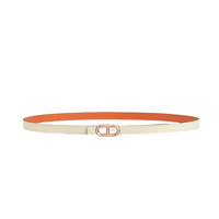 HERMES Calfskin Leather Belts Women's White Orange Width 1.3CM
