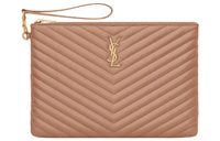 SAINT LAURENT CASSANDRE Calfskin Clutch Women's Pink