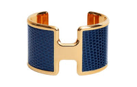 HERMES Lizard Skin Gold-Plated Bangles Women's Gold