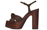 SAINT LAURENT Chunky Heel High Heels 12.5cm Women's Red Brown