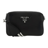 PRADA Pebbled Leather Camera Bag, Shoulder Bag, Crossbody Bag Trumpets Women's Black
